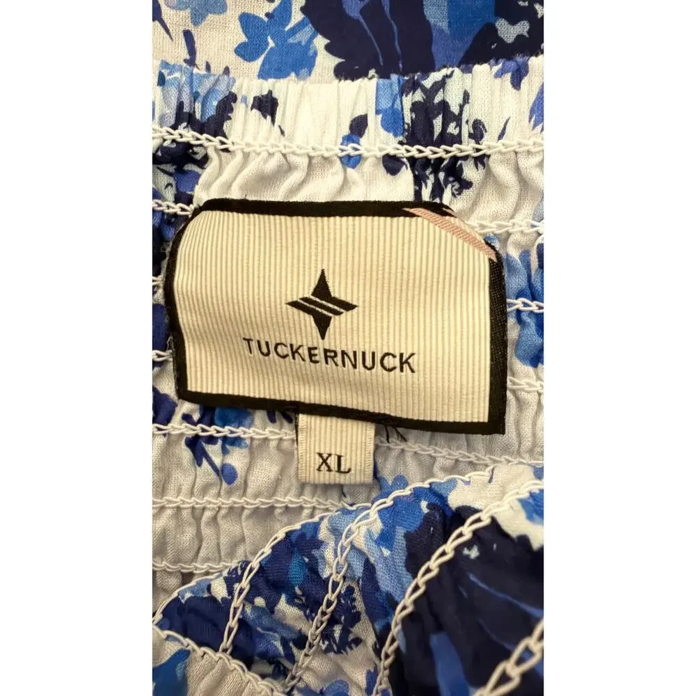 Tuckernuck Blue & White Floral Smocked Square-Neck Blouse